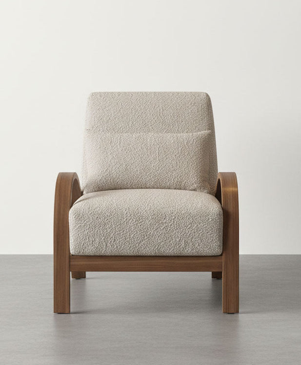 Chair with beige cushioned seat and backrest on a white background